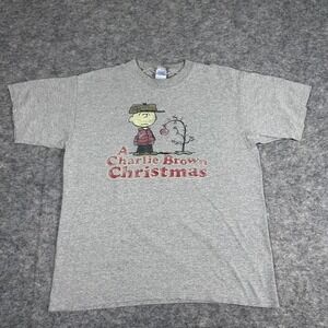 Peanuts Charlie Brown Christmas T-Shirt Gray Graphic Tee Mens Large